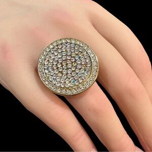 Cocktail Stretch Ring Gold Tone Crystal Inlay Size 8.5